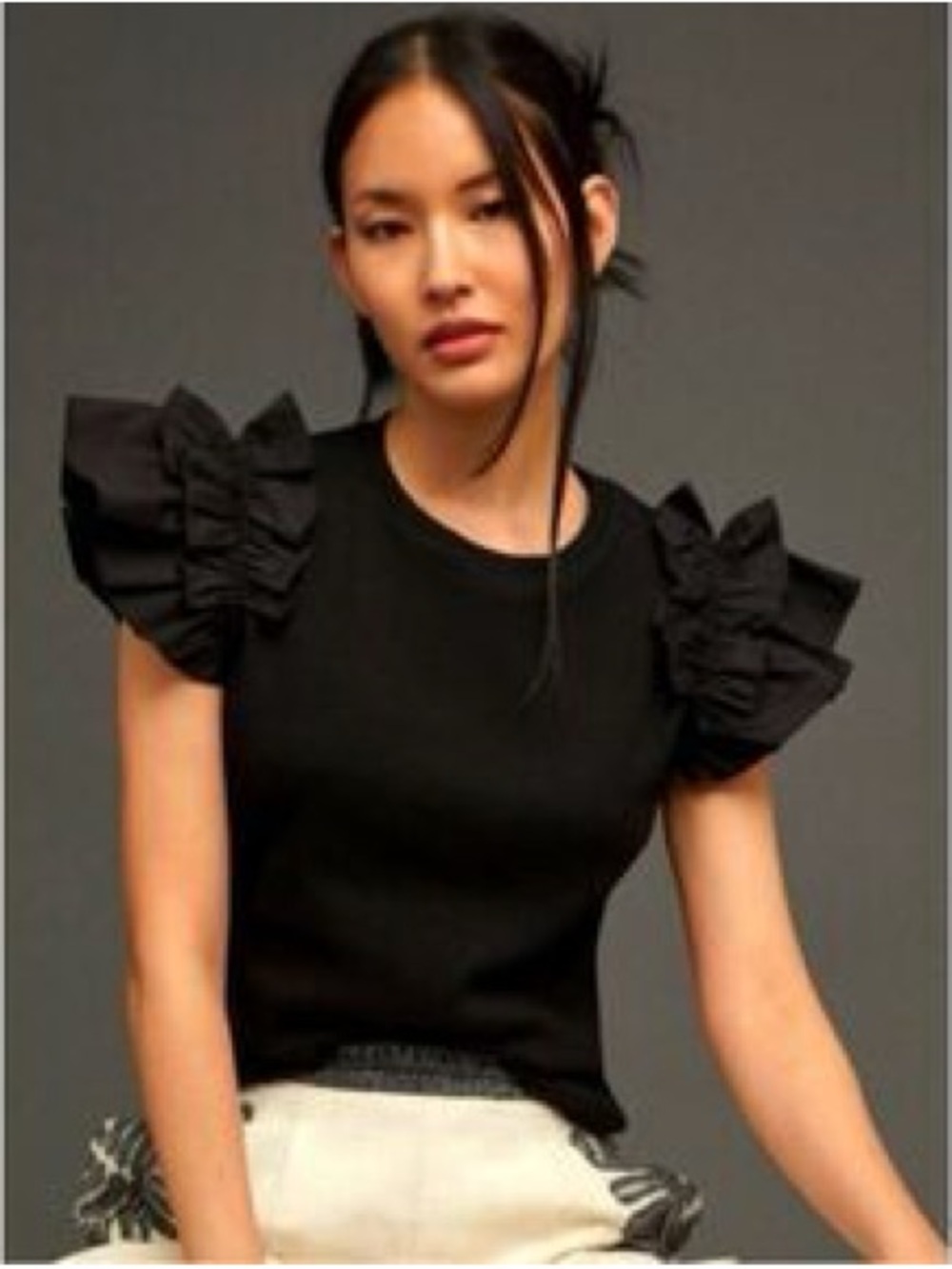 Anthropologie Black Ruffle Sleeve Tank Top